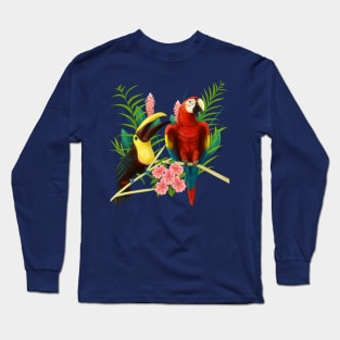 Toucan and Scarlet Macaw tropical birds Long Sleeve T-Shirt